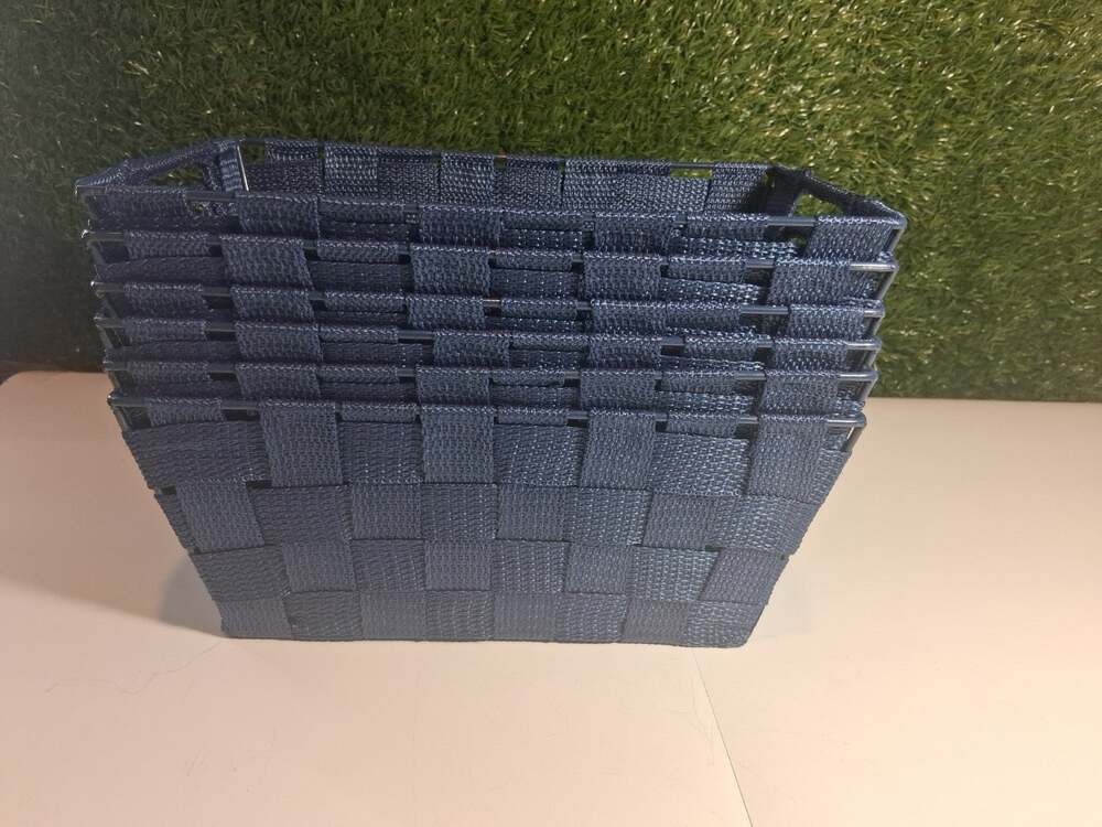 Navy Blue Woven Strap Storage Baskets Bins Organizers Lot of 6